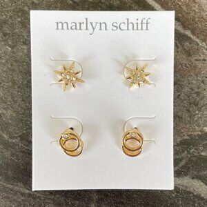 Marlyn Schiff Starburst and Infinity Gold Stud Earring Set w/ Rhinestone Center